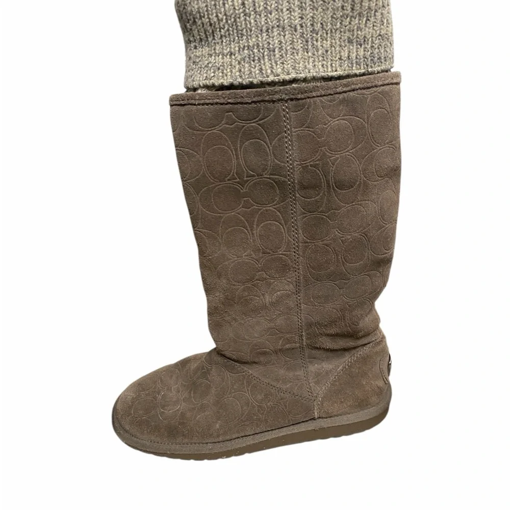 Coach Grey Suede Boots with Silver Logo & Built in Knit Liners - Picture 2 of 11